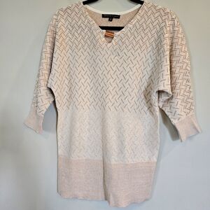 Adrienne Vittadini S Metallic Rose Gold Thread Knit Dolman Sleeve Sweater.D150